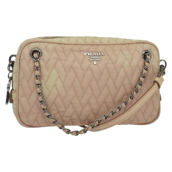 PRADA Chain Shoulder Bag Nylon 2way Pink Silver Auth 129644 - Picture 1 of 16